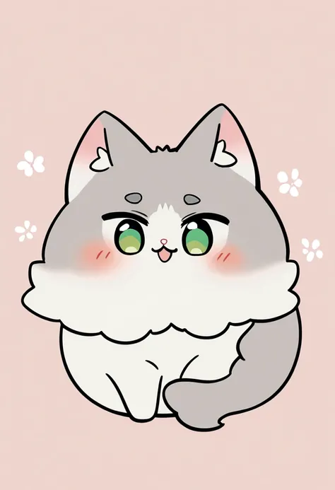 gray cat, greeneyes,fluffly, chibi, simple background, adorable animal, kawaii