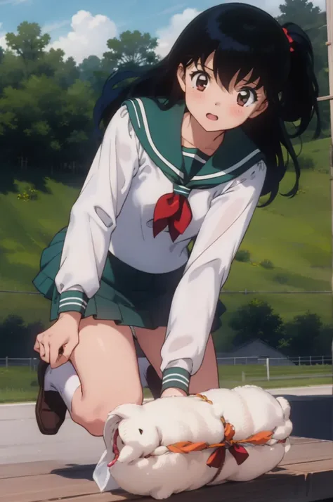 kagome, 1girl,  school_uniform, skirt,(white panties)