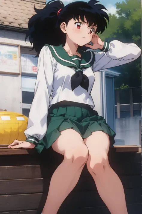 kagome, 1girl,  school_uniform, skirt,(white panties)