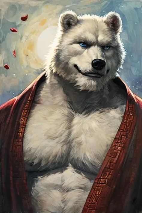 (style of Fu Baoshi),(high quality, high resolution, masterpiece),(Face focus),blue eyes,portrait,light smile,(by fffffffolder),1boy,[polar bear],[white bear],masterpiece,best quality,illustration,style of Fu Baoshi,traditional Chinese ink painting,ink was...