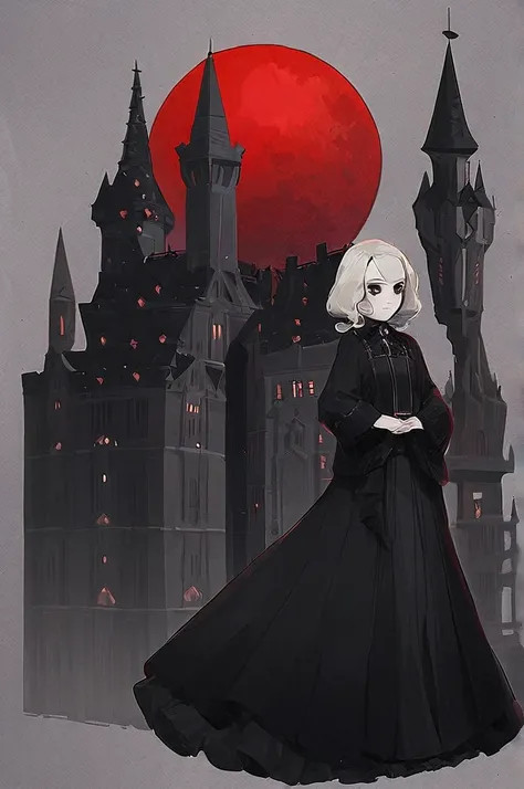 ((Лучшее качество)), ((шедевр)), (подробный), Black Gothic castle with a red moon