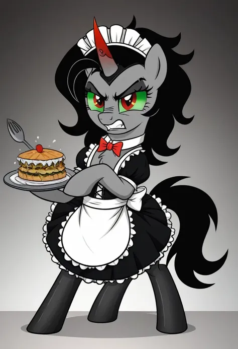 Pony . Black stocking King sombra angry in a maids outfit, she washes dishes