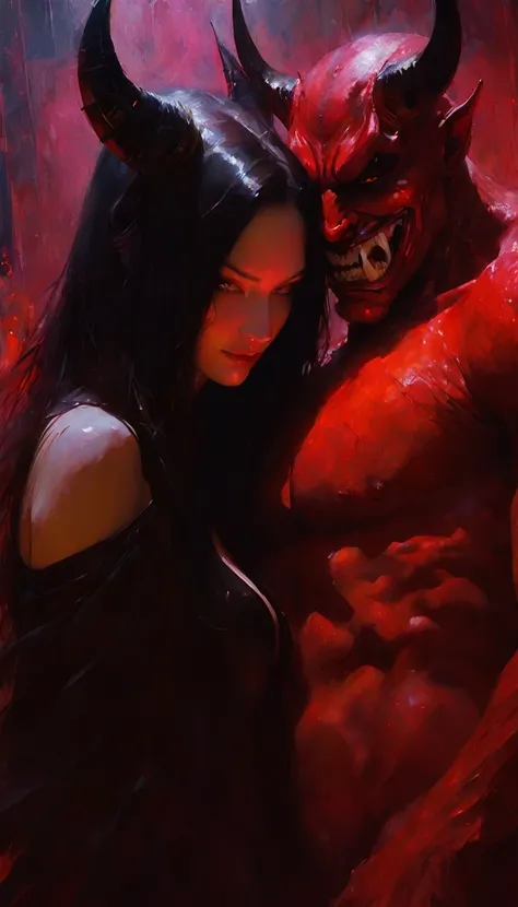 The sexy girl loves the demon, love, sex sex sex (art inspired in Bill Sienkiewicz). oil painting) (best quality,4k,8k,highres,masterpiece:1.2),ultra-detailed,(realistic,photorealistic,photo-realistic:1.37),intricate details,vivid colors,sharp focus,profes...