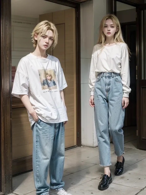 8k, Masterpiece, high quality, Young guy, good proportions, maravellous, androgynous prince, ulzzang, blonde hair, cabello rubio, blonde hair, asian, asian boy, casual oufit