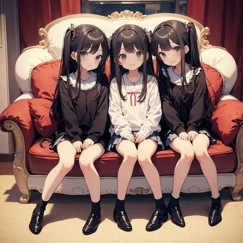 Panties in full view、cute３Two sisters sitting with their legs apart、My underwear is digging in