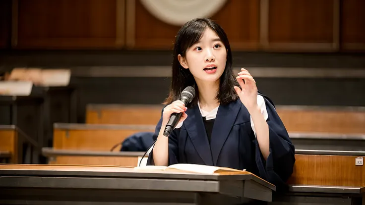 A professor giving a passionate lecture at a university