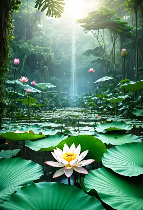 Magical lotus flower in the jungle, realistic 