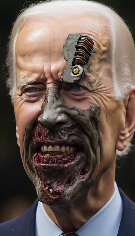 caricature of joe biden zombie type, like a robot, expressionless eyes, face of lack of control, Lost 