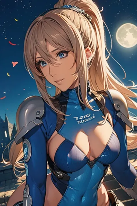 best quality, official art, masterpiece, textile shading, HDR, very detailed, colorful, best details, fantasy, battle suit,2 female, 25 years old and 30 years old, Moonlit night with an old castle in view, long hair, choppy hair, big breast, skinny,Surroun...