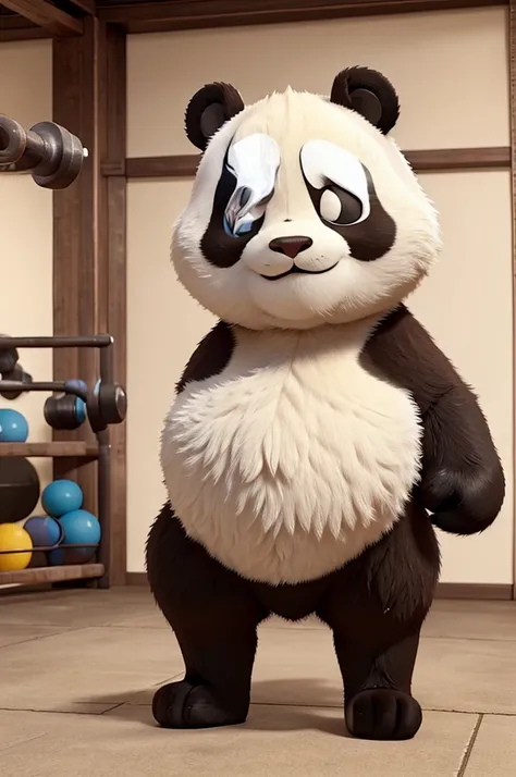 A panda starts working out and gains mass 

