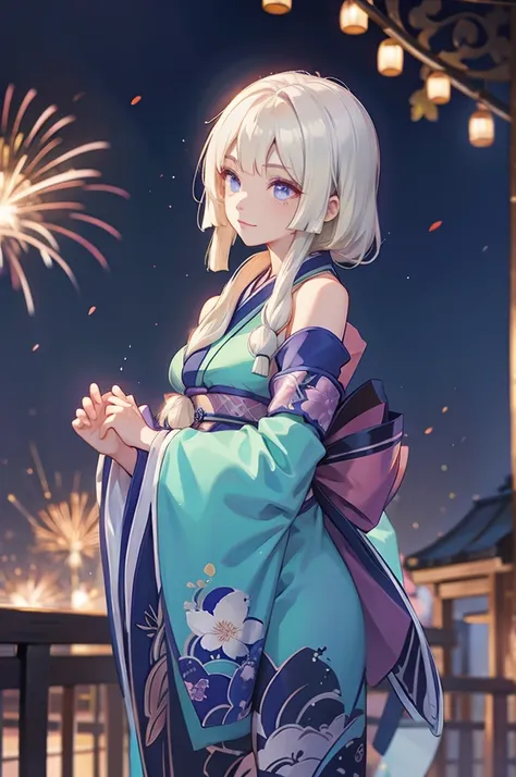 Kagura kimono night in the firework 