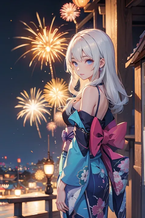 kagura kimono night in the firework