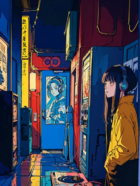 the naruto character, Naruto himself, listening to music sitting in your bed using headphones, Send a message why you, super detaill, Onda vintage, cyber punk, sad atmosphere, Bright light through the windows, night time scene, A room, 2d, (shot from afar)...