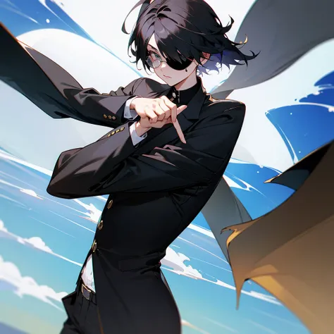 Eye patch　Black Short Hair　Glasses　suit　Heaven and Earth