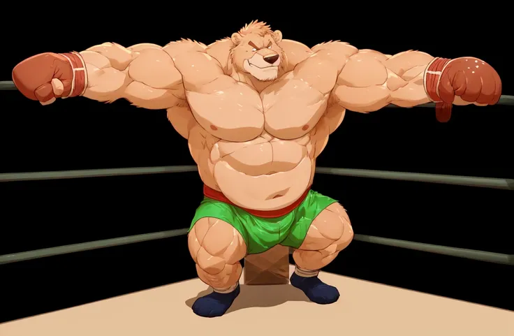 ((solo)), (anthro:1.2) bear (lora; little john), adult, (athletic:1.4), (dense muscles), (super strong:1.4), (correct anatomy:1....