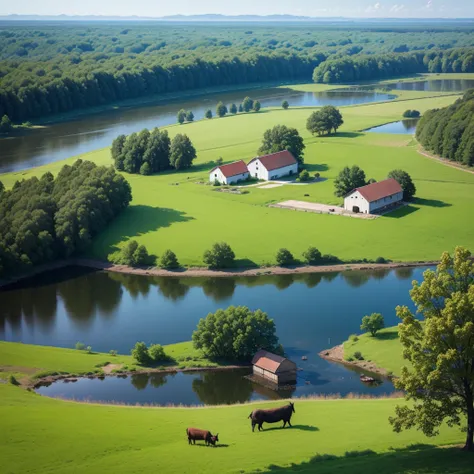 Farm, With a lot of animals , trees,lake, Farm animals 