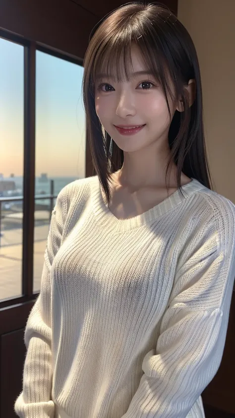 1 Japanese girl,(White sweater:1.4), (RAW Photos, highest quality), (Realistic, Realistic:1.4), Tabletop, Very delicate and beautiful, Very detailed, 8k wallpaper, wonderful, In detail, Very detailedなCG Unity, High resolution, Soft Light, Beautiful details...