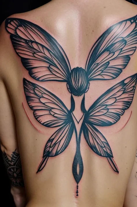 draw a tattoo that contains fairy wings and in the middle written the name Lulu