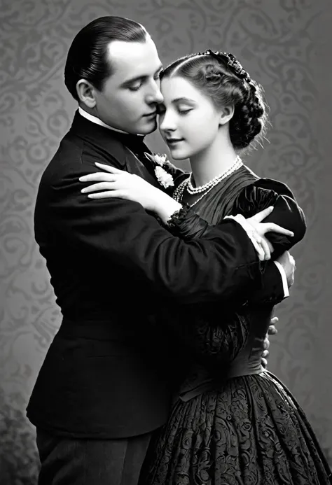 Victorian era couple embracing