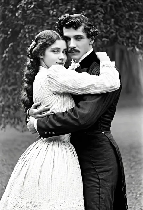 Victorian era couple embracing