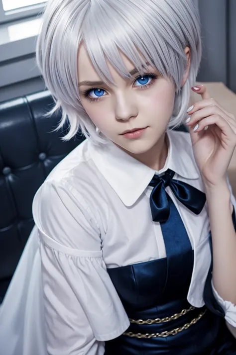 Diabolik lovers, Female gender, short white hair and blue eyes 