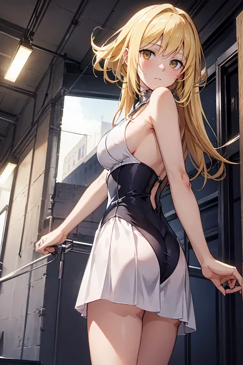 Browsing Caution　Highest quality　Best image quality　Browsing Caution　{{eye}}　White Dress　Bedroom　 Blonde　 Blonde,　Long Hair, Straight hair　Cute white panties　Bedroom　Mood Lighting　Angle from below　クールな見たeye