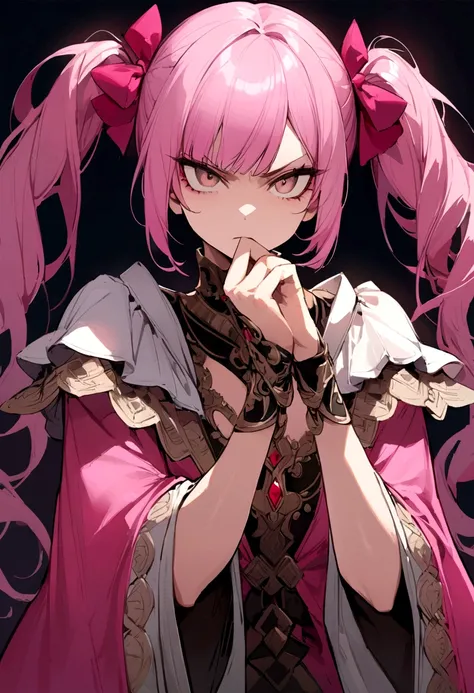 Put your hand to your mouth、I see、Pink Hair Woman、Twin tails、nod、Serious expression、consent