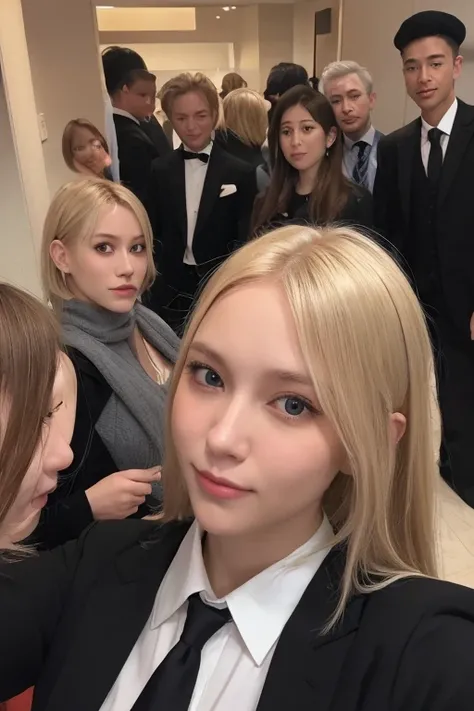 Foreigners、Russian、Selfie、In a black suit、Blonde Hair、斜めSelfie、一人でSelfie