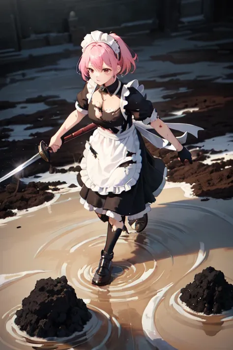 (Ultra-high resolution:1.4)(super high quality:1.4)(detailed:1.4)(Attention to detail), (Ultra-high resolution:1.6)
One girl, cute, Small breasts, White skin, Pink Hair, Classic maid outfit, Normal collar, Leading the way, Sword and Magic, Burning Battlefi...