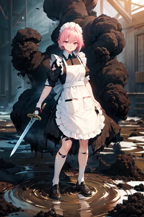 (Ultra-high resolution:1.4)(super high quality:1.4)(detailed:1.4)(Attention to detail), (Ultra-high resolution:1.6)
One girl, cute, Small breasts, White skin, Pink Hair, Classic maid outfit, Normal collar, Leading the way, Sword and Magic, Burning Battlefi...