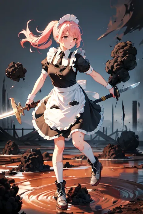 (Ultra-high resolution:1.4)(super high quality:1.4)(detailed:1.4)(Attention to detail), (Ultra-high resolution:1.6)
One girl, cute, Small breasts, White skin, Pink Hair, Classic maid outfit, Normal collar, Leading the way, Sword and Magic, Burning Battlefi...