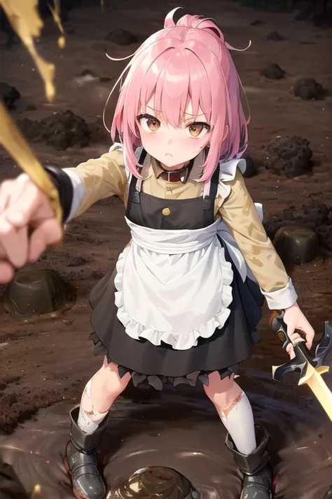 ((Ultra-high resolution:1.6))((super high quality:1.6))((detailed:1.6)(Attention to detail:1.4), (Ultra-high resolution:1.6)
One girl, cute, Small breasts, White skin, Pink Hair, Classic maid outfit, Normal collar, Leading the way, Sword and Magic, Burning...