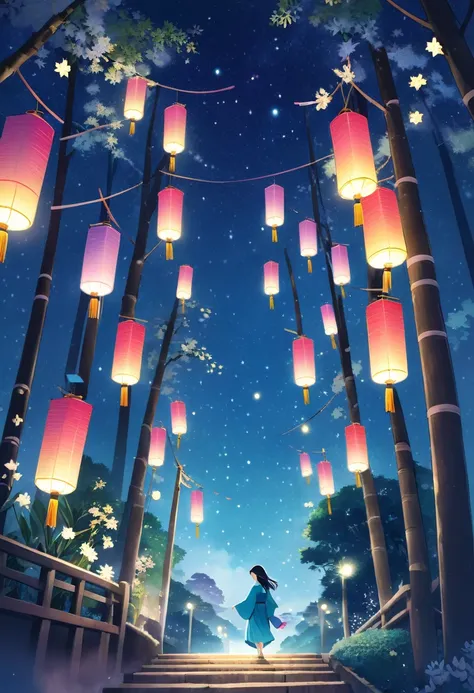 A dreamlike and beautiful illustration of Tanabata