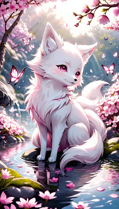 absurdres, highres, ultra detailed, hdr, master piece, best quality, extremely detailed, white fox, solo, cute, small, fantasy, ...