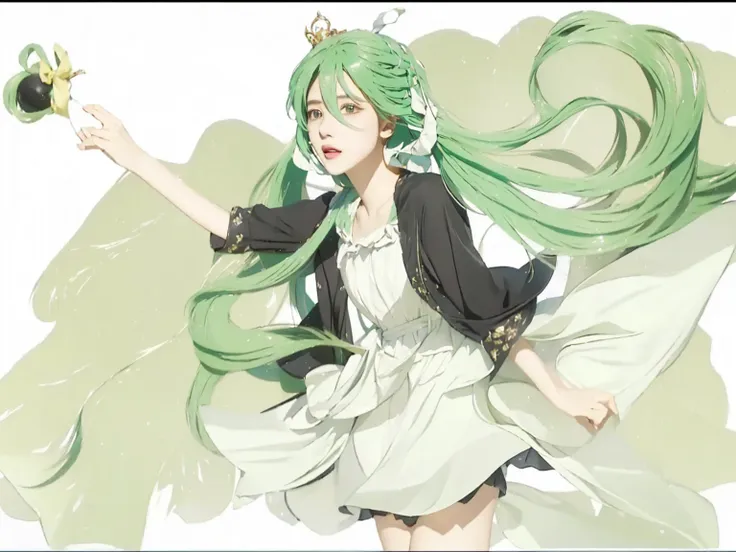 ((masterpiece)), (best quality), (very detailed), ((very detailed)), 4k, (8k),1 girl,hatsune miku,  girl with green hair and a b...