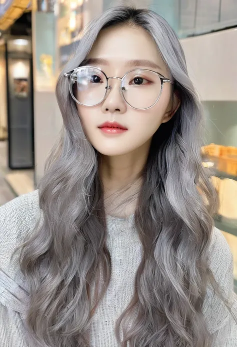 Glasses　Silver Hair　Korean women

