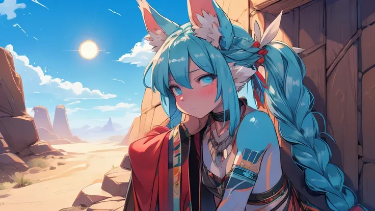 miku hatsune x aloy forbidden horizon dragon west armor tenack, add high definition_detail:1, blue fur,kitsune ears, tribal tatt...