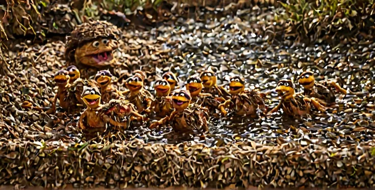 there are many small birds that are standing in the dirt