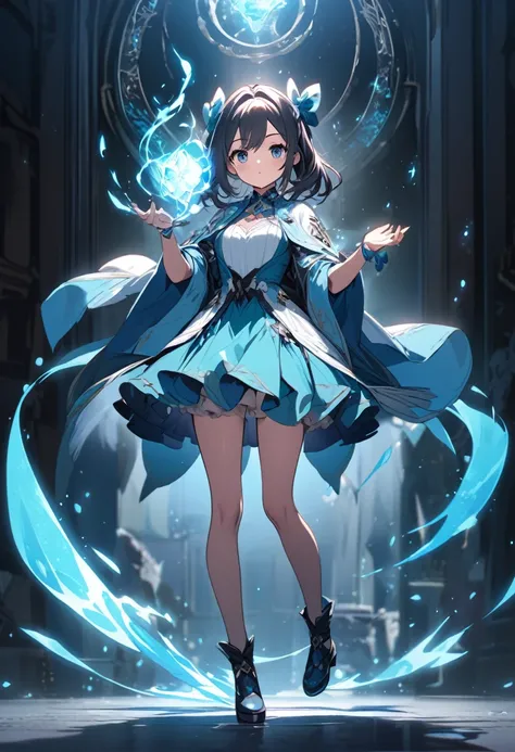 A beautiful, cute girl uses magic while standing full body.