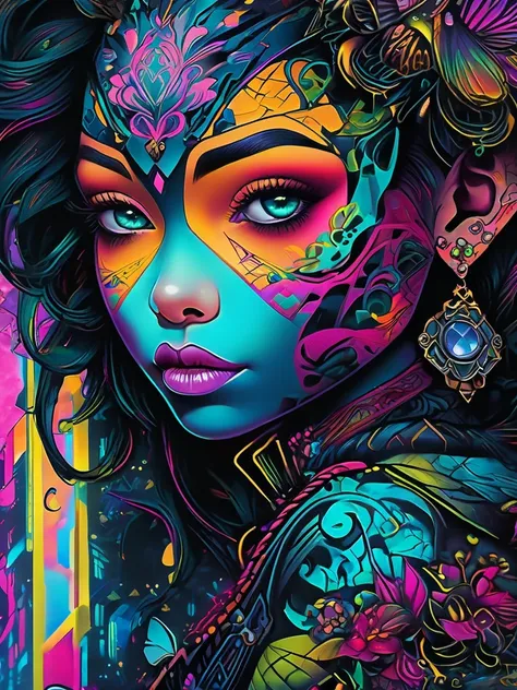 a close up of a person with a colorful face and a tattoo, cyberpunk art inspired by jasmine becket-griffith, trending on cgsocie...