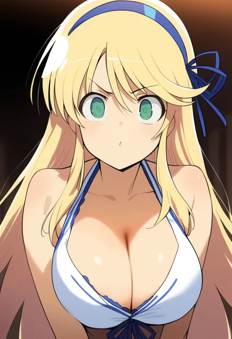 masterpiece, ((sharp expressive eyes)), ((high quality)) 1 girl, senran kagura style, katsuragi, blonde hair, blue hairband, cle...