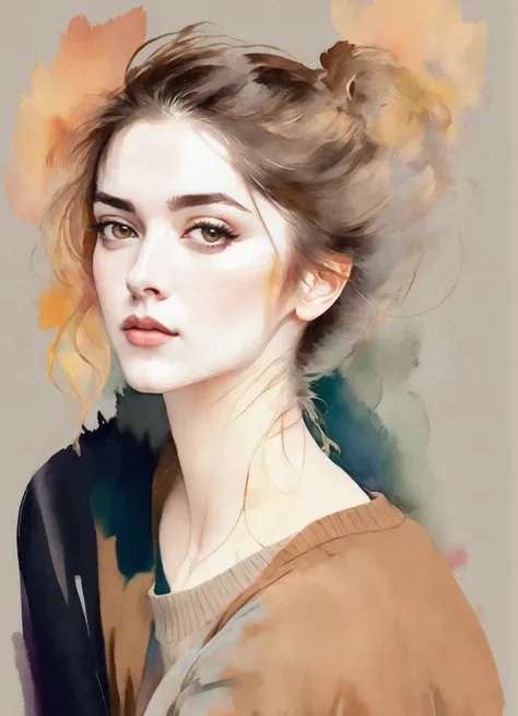 illustration of a woman with a messy bunt and a brown sweater, in the art style of bowater, a beautiful artwork illustration, fe...