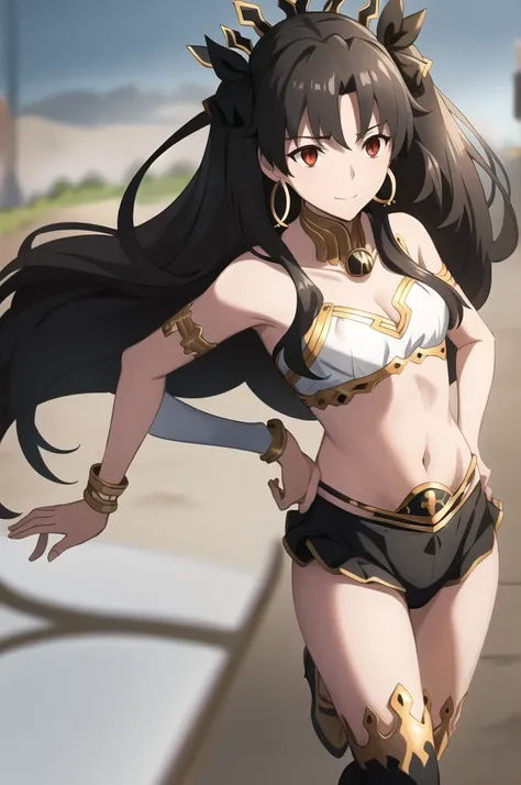 highest quality, (masterpiece:1.2), detailed, blurred background,
ishtar,
one girl, alone, open your mouth, a light smile,
black...