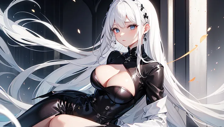 White Hair、Luxurious and sexy black clothing