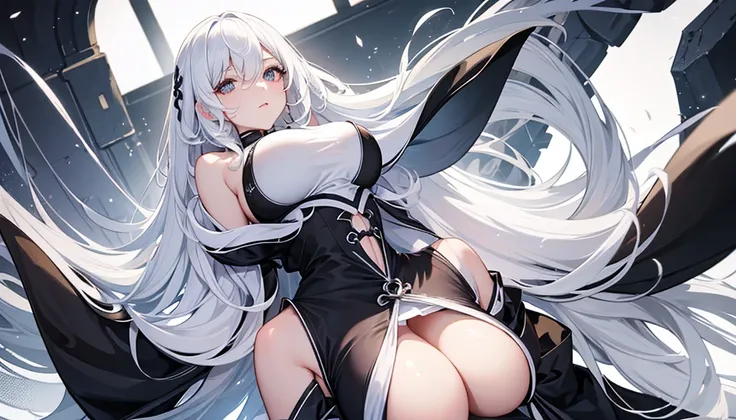 White Hair、Luxurious and sexy black clothing、whole body、Large Breasts