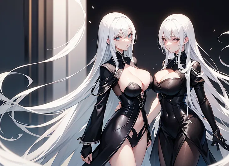 White Hair、Luxurious and sexy black clothing、whole body、Large Breasts、One girl