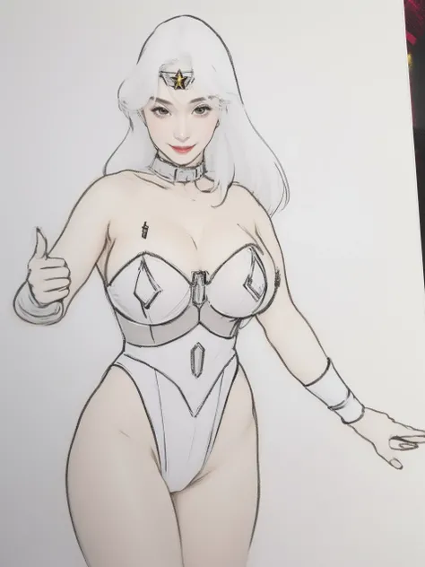 Super heroine, super lady, about 20 years old, pure white leotard, sexy Wonder Woman-style bustier, leotard battle suit, unparalleled beauty, graceful, elegant, pure, innocent, adorable, refreshing, smiling, incredibly attractive, amazingly beautiful woman...