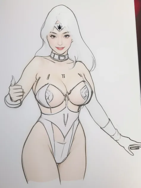 Super heroine, super lady, about 20 years old, pure white leotard, sexy Wonder Woman-style bustier, leotard battle suit, unparalleled beauty, graceful, elegant, pure, innocent, adorable, refreshing, smiling, incredibly attractive, amazingly beautiful woman...