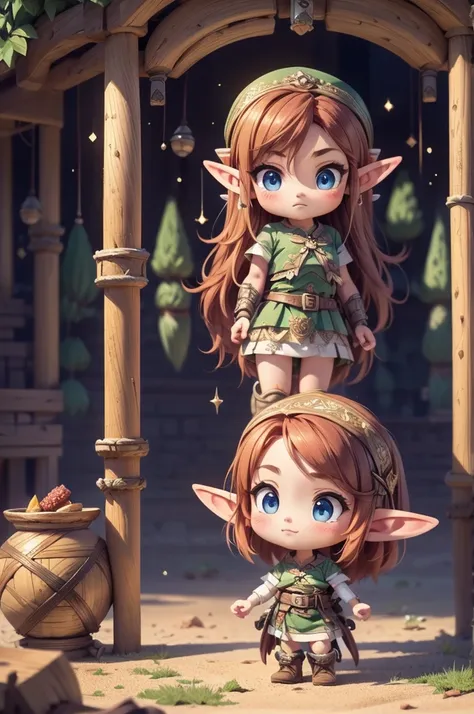 masterpiece，Highest quality，Very detailed，Adventure Hentai，Cinematic，dramatic，Back view，whole body，Dynamic Views，Far corner，Low sepia effect，HD12K quality，red haired girl，(Elf:1.5)，Blue eyes，Fearless look，Long Hair，Complex Combing，Big Ears，Earrings，Large B...