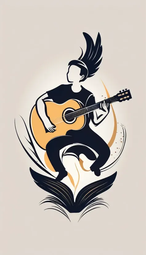 A minimal, modern, simple, cinematic, minimalistic logo design for the brand “Penamemoria". The logo design must be a simple, magical feather and a boy running and holding an acoustic guitar. The logo must convey a sense of music, stories and dreams. Logo ...